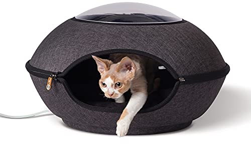 K&H Pet Products Thermo Lookout Pod Beheiztes Katzenbett für Indoor-Katzen oder kleine Hunde, abgedecktes Wärmebett, Höhle für große Kätzchen, waschbares Kissen, zusammenklappbar, Sicherheitsliste –