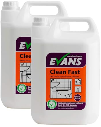 We Can Source It Ltd - Evans Clean Fast Washroom Cleaner 5 Litre – Heavy Duty Liquid Bathroom Cleaner with Powerful Stain Removal – Suitable for Toilets, Sinks, Showers – Fresh Scent - Pack of 2