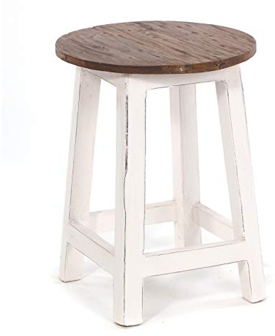 DESIGN DELIGHTS MASSIVHOLZ HOCKER Cottage | Mahagoni Holz, rund, 46x30x30cm (HxBxT) | Sitzhocker, runder Schemel, Blumenhocker, runder Hocker, Beistellhocker | Farbe: 06 weiß-Landhaus