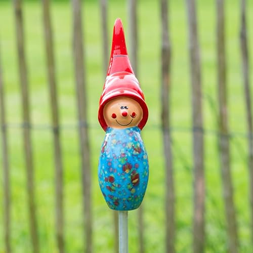 Tangoo Gartenstecker Keramik Wichtel in blau mit bunten Effekten