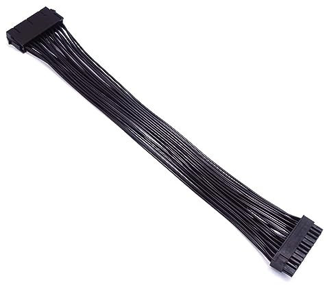ZLKSKER Cable de alimentación ATX de 24 pines, 12 pulgadas, 18 AWG, negro, macho a hembra, funda de PVC, 18 A, 300 V, compatible con PC