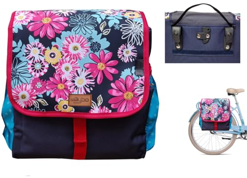 millybo BETSIE Single Gepäckträgertasche Fahrradtasche Gepäckträger Tasche Fahrrad Tasche viele Muster (110.001 Meadow&Dots Navy-Blue)