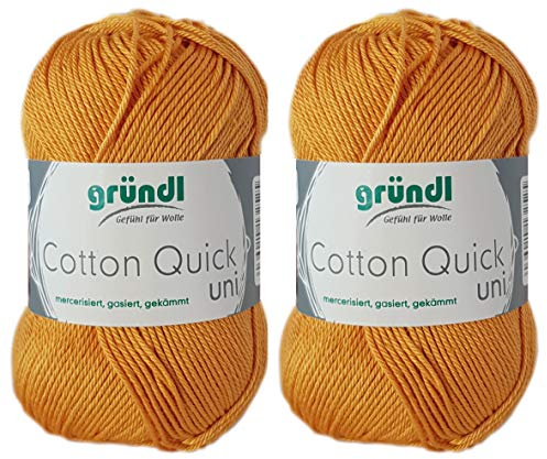 2x50 Gramm Gründl Cotton Quick 100% Baumwolle, Häkelgarn mercerisiert, gasiert, gekämmt inkl. Anleitung für ein Meerschwein (124 Gold Dunkel)
