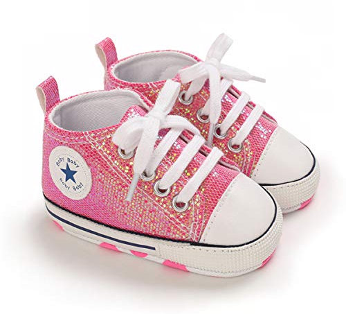DEBAIJIA Bebé Primeros Pasos Zapatos 0-6M Niños Suave Suela Antideslizante Ligero Slip-on Zapatillas 17 EU Rosa Rojo (Tamaño Etiqueta-1)
