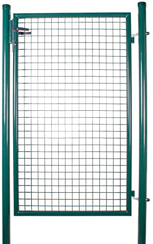 ATTAS Gartentor Metall | 150x100, grün, inkl. Schloss und 3 Schlüssel abschließbar| Zauntür, Gartentür für Doppelstabmattenzaun Tor, Zauntor Metall, Hoftor, Rund