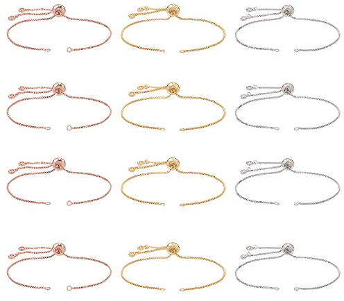 NBEADS 12 Stück Verstellbare Armbänder Herstellung, Slider Armbänder Herstellung Mit Round Strass Charms Endet Slider Extender Ketten Für Schmuckherstellung DIY Fundstücke, 24 cm