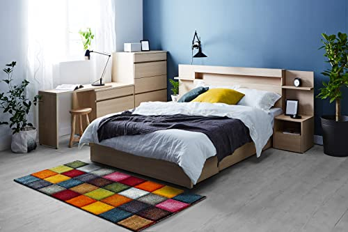 the carpet Monde Deluxe Wohnzimmer Teppich Hand Carved, Kurzflor, Farbenfroh, Bunt, Blau, Rot, Braun, Grün, Grau, Kariert, 80 x 150 cm