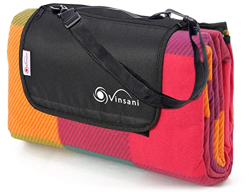 Vinsani Foldable Picnic Blanket 200 x 180 cm - Anti-Slip, Durable Waterproof & Sand Proof Outdoor Rug Mat for Camping, Beach, Hiking, Park & Garden, Easy to Carry, Machine Washable | Multicoloured