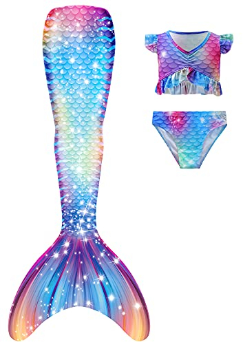 NAITOKE Meerjungfrauenschwanz mit Bikini für Mädchen,3pc，ohne Monoflosse,M2-3PC,110