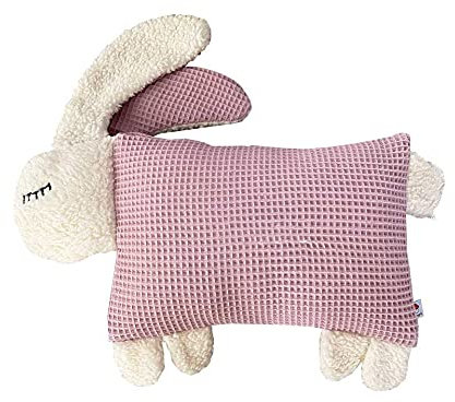 Glückspilz Kuscheltier Baby | Kinder Stofftier Hase | Babykissen 25x35 cm | Kinderkissen I Plüschtier | Waffelpique I Rosa
