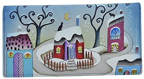 Anna by Anuschka Women's Leather Clutch Wallet-Hand Painted Exterior-Winter Village