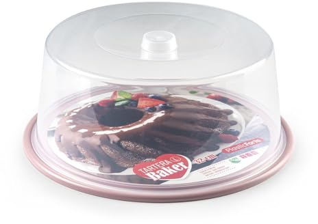 CABLEPELADO Portatartas, Recipiente Redondo para Tartas con Tapa Alta, Bandeja Pasteles, Tartera plástico, Recipiente Transporte Comida, 15 cm Altura x 34 cm diámetro, Plástico, Rosa