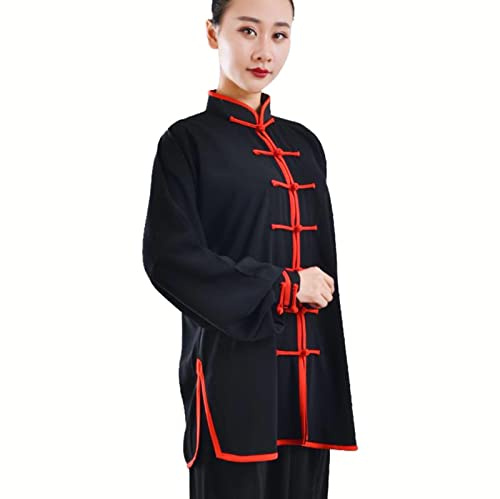 HFCY Tai Chi Abbigliamento Uomo Kung Fu Uniforme Donna Abbigliamento per Arti Marziali Wing Chun Divisa per Tai Chi,Black-L