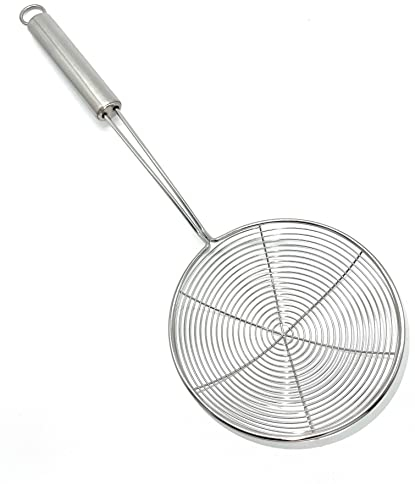 TIJAR® Écumoire à huile, en acier inoxydable, louche, écumoire en fil, filtre en maille d'araignée avec poignée pour la cuisine frire des aliments, des pâtes, des spaghettis, des nouilles (13 cm)