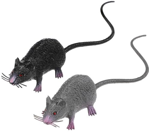 Happyyami 2pcs Halloween Fake Rat Plastic Rat Realistic Plastic Mouse Lifelike Mouse Mice Rats Prop Trick Toys for Halloween Supplies Joke Prank Party Decoration
