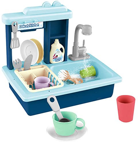 BAKAJI Lavandino Giocattolo Lavello Gioco da Cucina con Rubinetto ad Acqua corrente Realistico Interattivo Giochi Giocattoli Riproduzione Realistica Simulazione Lavabo per Bambini Gioco di Ruolo