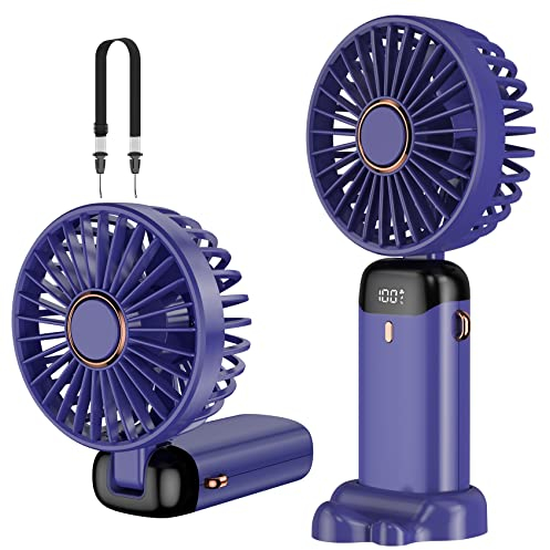 Rafada Ventilador de mano, mini ventilador recargable USB, pequeño ventilador bolsillo de 5 velocidades con base, batería 4200mAh Ventilador escritorio plegable para la oficina, viaje