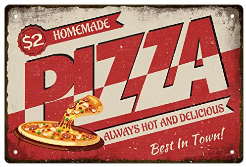 SUPERDANT Homemade Pizza Blechschild Fast Food Metallschild Zubehör Lustig Retro Blechschilder Deko Malerei Eisendekor Metallschilder Für Pizza Shop Fast Food Restaurant Holzzaun Dekoration