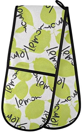 Green Lime Lemon Fruits Double Oven Mitt Heat Resistant Non-Slip BBQ Gloves for Barbecue Cooking Handling Hot Pots and Pans 35 x 7