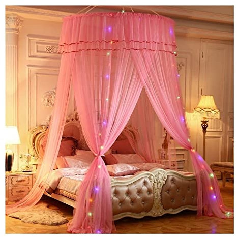 BUJOG Kuppelbett-Überdachung, Decken-Moskitonetz, einzigartiger Stil, Kuppelbettnetz, Bettvorhänge, Baldachin für Twin-Full-Queen-King-Size-Betten, Haken, Sekundenkleber