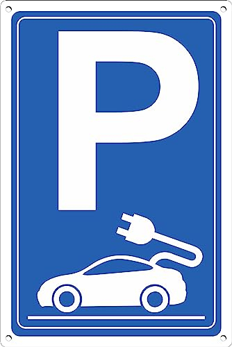 Pubblimania Aparcamiento de carga de coche eléctrico | Señal de aluminio de 3 mm de grosor, para exterior/interior (30 x 40 cm, aparcamiento de carga para coches eléctricos Eu)