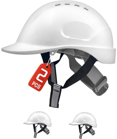 Bauhelm EN397, Mustbau Sicherheitshelm, Arbeitshelm Schutzhelm mit DIY Steckplätze für 53-65 cm Kopfumfang verstellbar, Sicherheitshelm mit Schweißband für BAU und Industrie (Weiß, 2 Pcs)