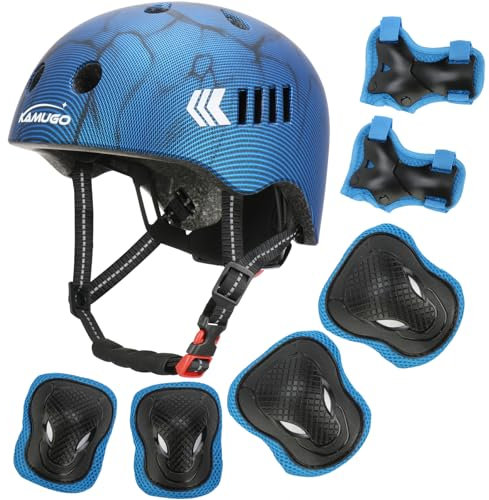 KAMUGO Casque Velo Enfant Ensemble, Casque pour Enfants pour garçons et Filles de 2 à 8 Ans, avec Un Ensemble d'équipement de Protection, Convient aux Scooters vélos Patins à roulettes