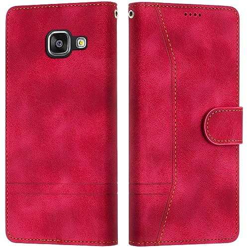 LiLuLa Kompatibel mit Samsung Galaxy A5 2016/A510 Hülle, Handyhülle Samsung A5 2016/A510, Galaxy A5 2016/A510 Hülle Klappbar Leder Flip Wallet Case Schutzhülle Klapphülle Hülle Holster (Rot)