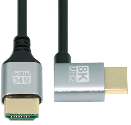 xiwai Cable HDMI 2.1 ultra delgado de 8 K HDTV de 1 m, 4K, cable delgado súper flexible, ángulo izquierdo, 90 grados, tipo A macho a macho, para computadora, HDTV, proyector, cine en casa