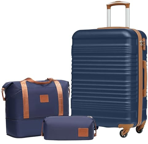 COOLIFE Koffer Set 3 Teilig, Gepäck Set Mittelgroß 24‘’ ABS Hartschale, Handgepäck 4 Rollen TSA-Schloss mit 1 Erweiterbare Reisetasche und 1 Kulturtasche für Reisen
