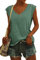 NARRAME Sommer T Shirt für Damen V Ausschnitt Tanktops Loose Fit Sommerblusen Kurzarm Luftig Einfarbig Dunkelgrün Mittel M 38-40