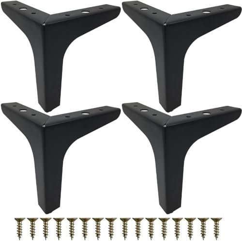 YOYEAH 4 patas de metal para muebles de 10 cm, color negro, con tornillos, perfectas para sofá, mesa de café, armario, TV, mesitas de noche, cajones, proyectos de bricolaje (4 unidades, 10 cm)
