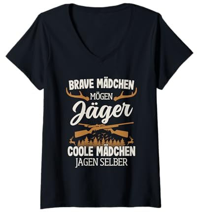 Damen Jäger Mädchen Jagen Selber Hirsch Jagd Jägerin T-Shirt mit V-Ausschnitt