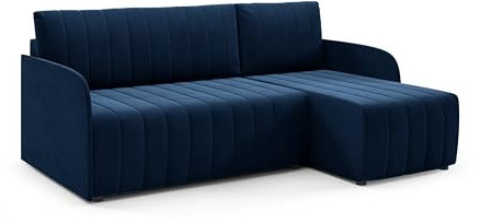 LIKMA Slim Ecksofa L-Form 208 cm Marineblau Moderne Sofas & Couches - Velvet Sofa mit Schlaffunktion - Schlafsofa mit Bettkasten - Wohnlandschaft mit Bettzeugbehälter Stoff: Trinity 242