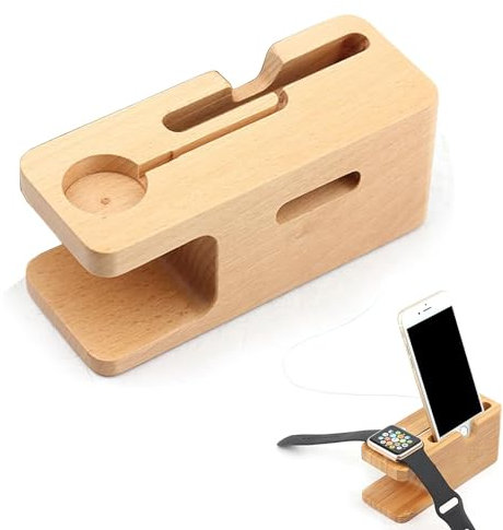 Vastsea Station de Chargement en Bois Support de Montre, Station de Charge Bambou, Support de Téléphone Portable en Bois, Fournit Un Support de Chargement pour Téléphones Portables et Montres