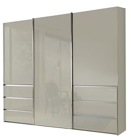 WIEMANN Schwebetürenschrank Kleiderschrank Schlafzimmerschrank 300cm breit, mit Schubladen, Glas Champagner, Höhe 217cm, Malibu