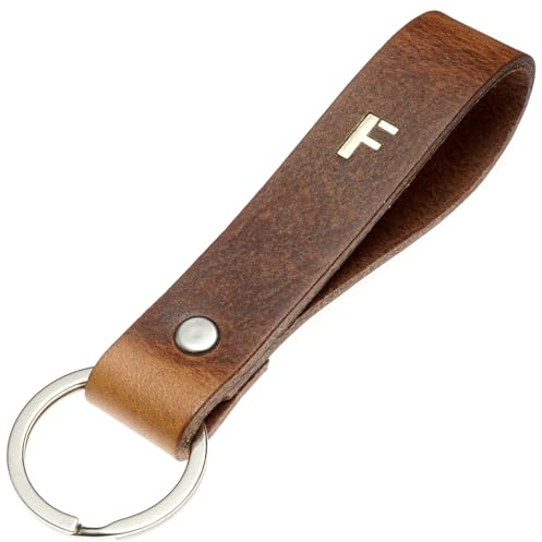 ELBERCRAFT® Schlüsselanhänger Leder ALPHABET der Schlüssel Organizer für deine Schlüsseltasche keychain made in Germany braun gold Gravur