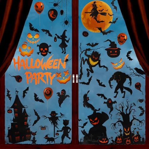 9 Fogli Adesivi per Finestre di Halloween, Riutilizzabili Decori Halloween Finestre Sticker, Finestre fai da te, Fantasma, Strega, Castelli e zucche per Decorazioni per Feste di Halloween