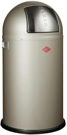 Wesco Pushboy Mülleimer in der Farbe neusilber, pulverbeschichtetes Stahlblech, 50 Liter Volumen, große Edelstahlklappe, herausnehmbarer Innenbehälter
