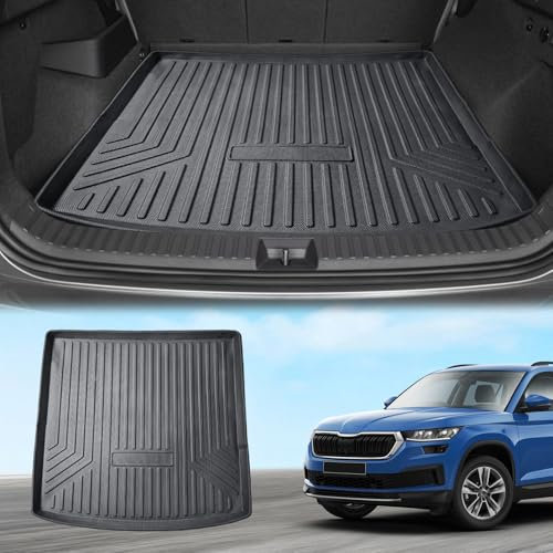 ECOZEN kofferraumwanne für Skoda Kodiaq RS 2016-2023(5 sitzer) TPE Allwetter Kofferraumwanne Original 3D-Scan Auto Schutzmatte wasserdicht Hohe Passform Hoher Rand Laderaumwanne für Skoda Kodiaq