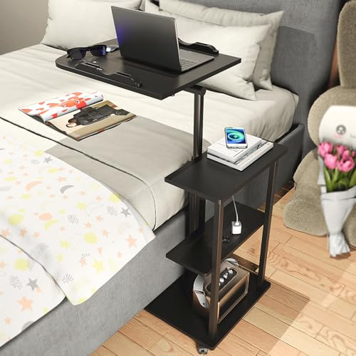 Chleby Schreibtische auf Rollen Laptoptisch mit Steckdose Höhenverstellbar Der Desktop kann umgedreht Werden Stehpulte Sofatisch mit Rollen Kaffeetisch Schlafzimmer, Wohnzimmer