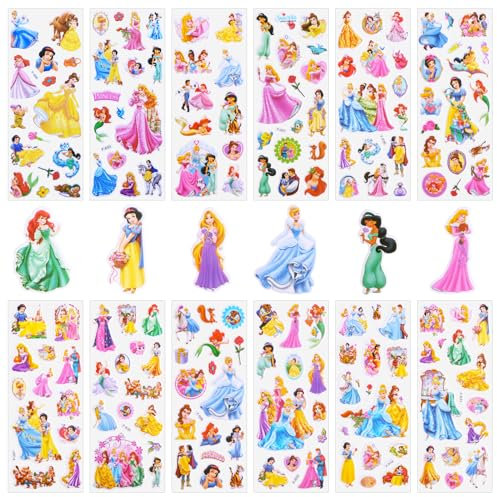 yumcute 12 Sheets Kawaii Stickers, Multicolor Cartoon Puffy Stickers for Kids, Reusable on Glass, Plastic, Metal, Wood, Ceramic, Wall