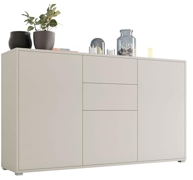 Mirjan24 Kommode Gesita K3D2SZ 141 mit 3 Türen (Cashmere) | Griffloses Sideboard mit matten Fronten, Push-to-open-System und viel Stauraum, B/H/T: 141/93/41 cm