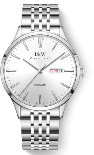 TEINTOP I&W Automatik Uhr Herren Mechanische Uhren Japanische Bewegung Armbanduhren (Silber Weiß)