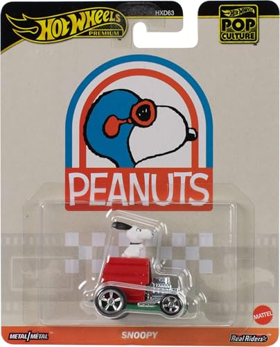 Hot Wheels Premium Pop Culture Peanuts Racing Club Snoopy – 1:64 Modellauto Metall/Metall Chassis Real Riders Reifen JBL84