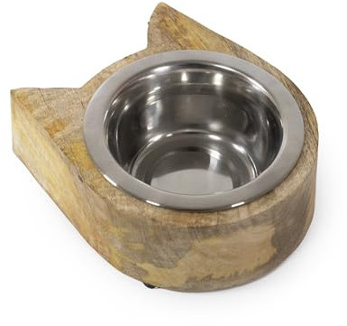 Rosewood Wooden Cat Bowl - Durable Double-Walled Cat-Shaped Design, 190ml Capacity, Non-Slip Feet, Stylish & Easy to Clean Cat Food & Water Dish for Kittens & Cats