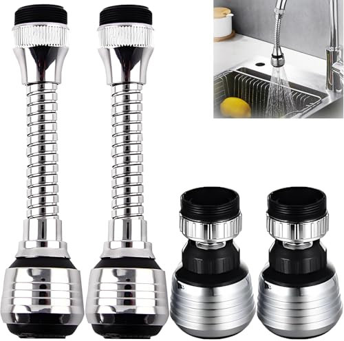 4Pcs Kitchen Tap Spray Head, Flexible 360° Swivel for Kitchen Tap Kitchen Tap Extension Sink Kitchen Accessories Basin Faucet Accessories Faucet Universal 2 Modes/2 Long+2 Short