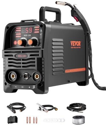 VEVOR Stazione Saldatura MIG Corrente Uscita 130 A, Saldatrice MIG Sinergica Portatile Multiprocesso Senza Gas Saldatrice MMA Lift TIG 3 in 1 Saldatrice con Tecnologia IGBT Inverter, Schermo Digitale