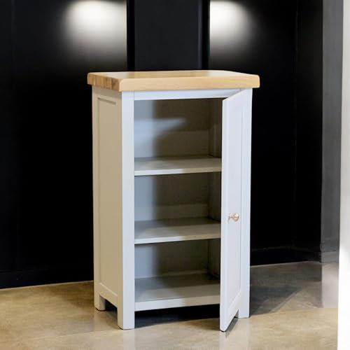 GROF Furniture Cashmere Grey Slim Cabinet, Wooden Shoe Cabinet for Hallway, Storage Unit for Living Room, Hallway Storage Unit 1 Door, Small Cupboard with Oak Top