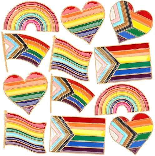 SEPGLITTER Pride Pin, 12 Stück LGBT Pins Anstecker Regenbogen Homosexuell Stolz Brosche Homosexuell Badge Emaille Pins Abzeichen Stolz Anstecknadeln für Rucksäcke Jacke Dekoration Zubehör Kleidung